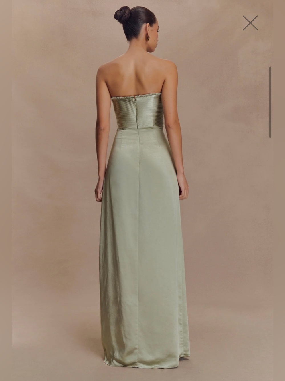 Meshki Larissa Satin Maxi Dress With Ruched Petals - Sage - Picture 4 of 11